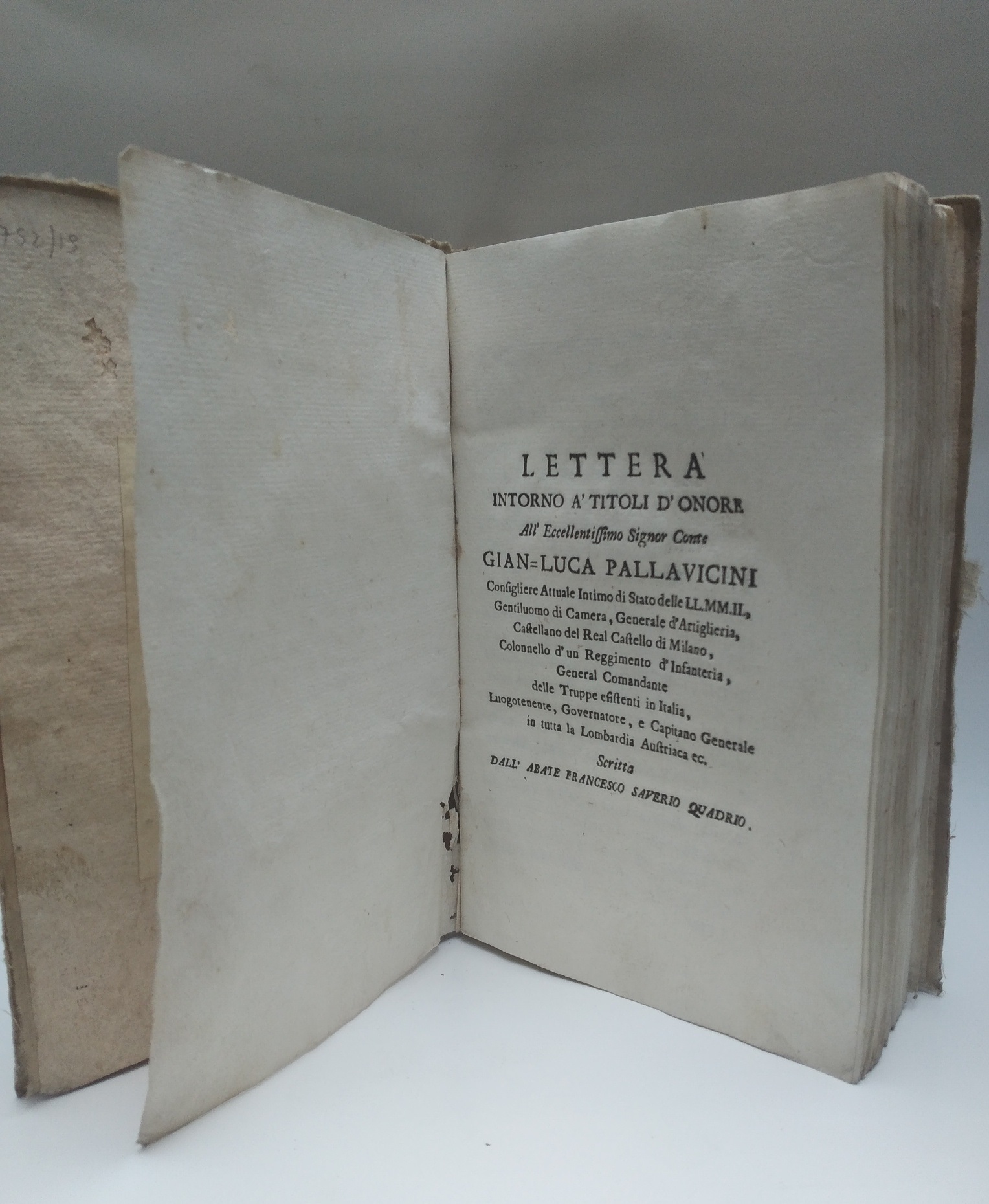 Lettera intorno a' titoli d'onore. All'Eccellentissimo Signor Conte Gian Luca Pallavicini ...